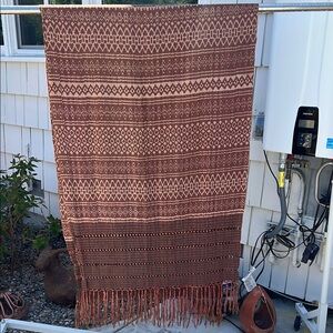 Vintage Mexican reboso hand woven Bohemian Brown and Tan Woven Throw